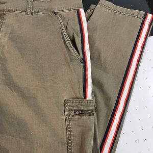 Athleta summit cargo pants Olive size 16 Red, White, and Blue side leg Stripe